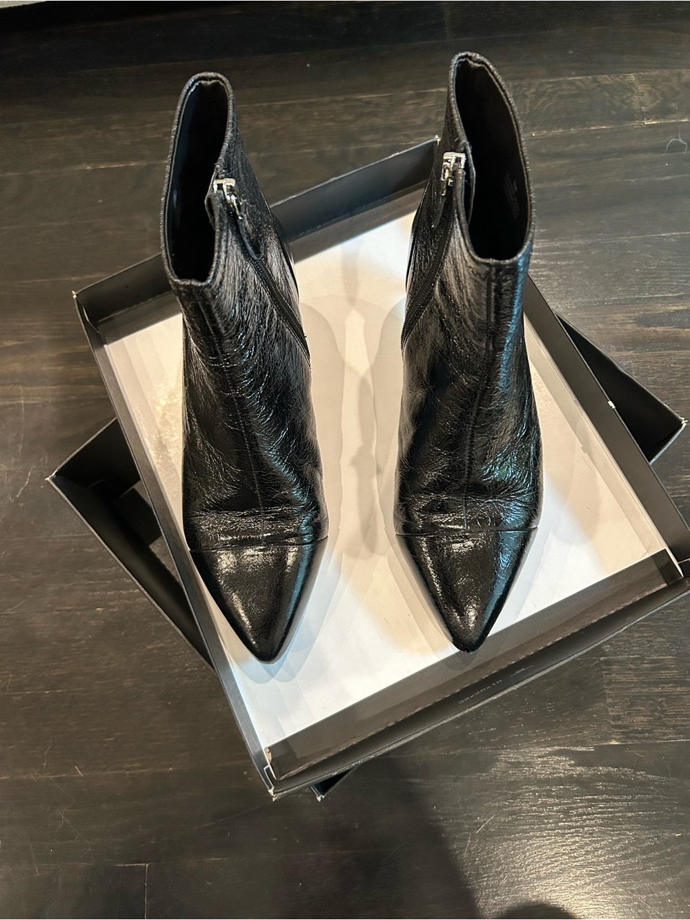 Rebecca Minkoff Siya Bootie in Black Crinkle Patent Leather